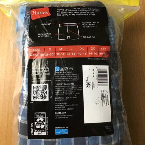 Hanes Men's Moisture-Wicking Boxer Underwear Pack, Cotton Blend, 10-Pack - Picture 3 of 3